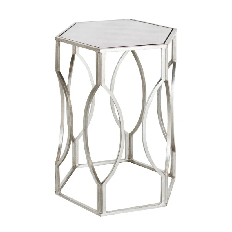 

American light luxury wrought iron hexagonal corner table, soft decoration design, high-end side table of villa hotels
