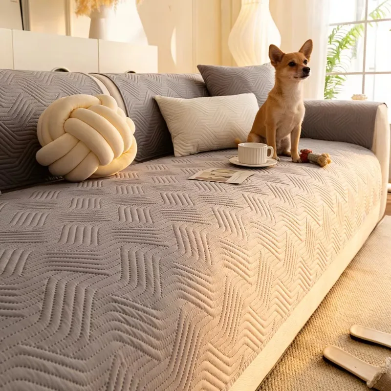 Gray Geometric Texture Pet Sofa Cushion Cover Durable For Light-Colored Sofas Dog Couch Protector Pad