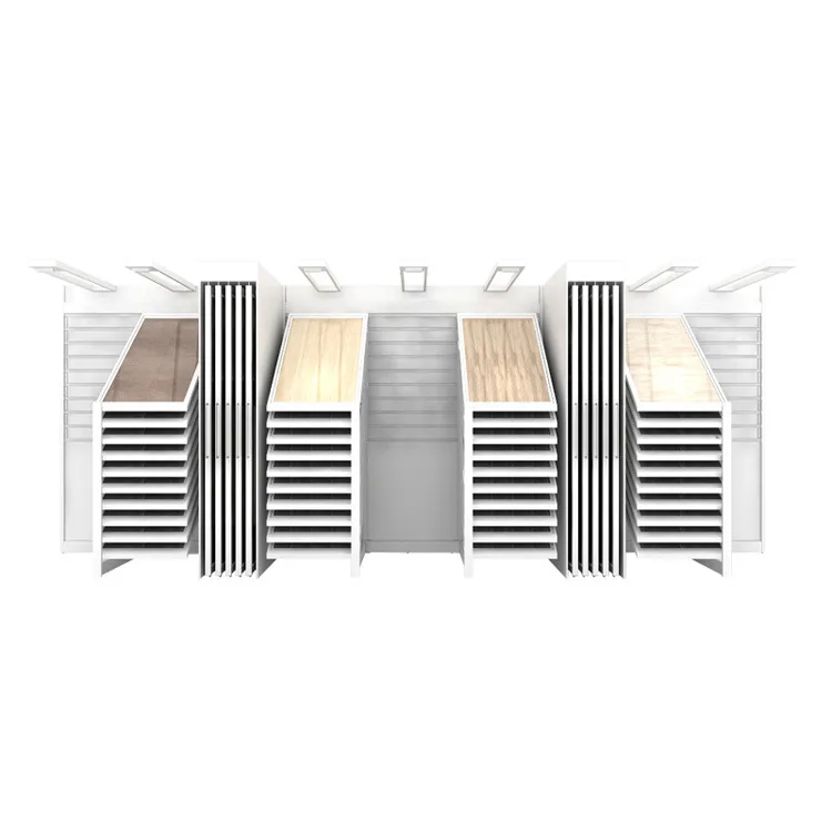 All-in-one Sliding Shelves Displays Ceramic Tile Rack Stand Retail Store Lighting Marble Display