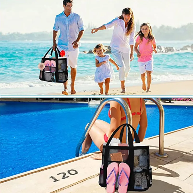 

Minimalist Large Capacity Mesh Beach Tote Bag New Handheld Lunch Bag Useful Shoulder Bag Picnic Bag Food Drink Storage For Women