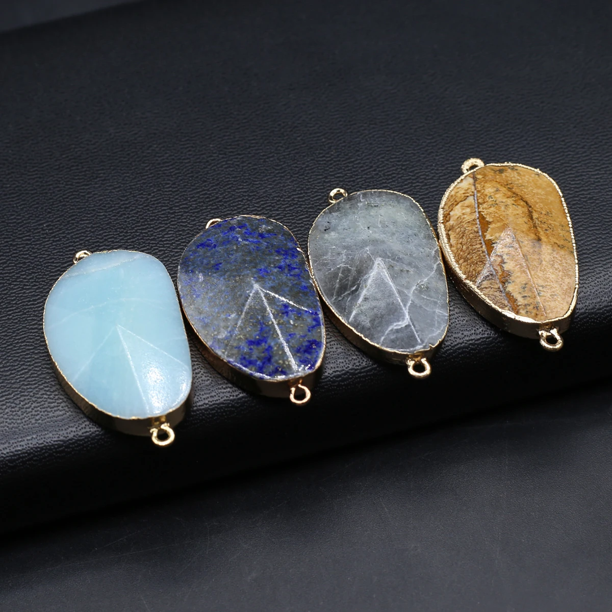 

4PCS Natural Stone Lapis lazuli Flash Labradorite Picture Stone Faceted Irregular Shaped Jewelry Connector Pendant DIY Necklace