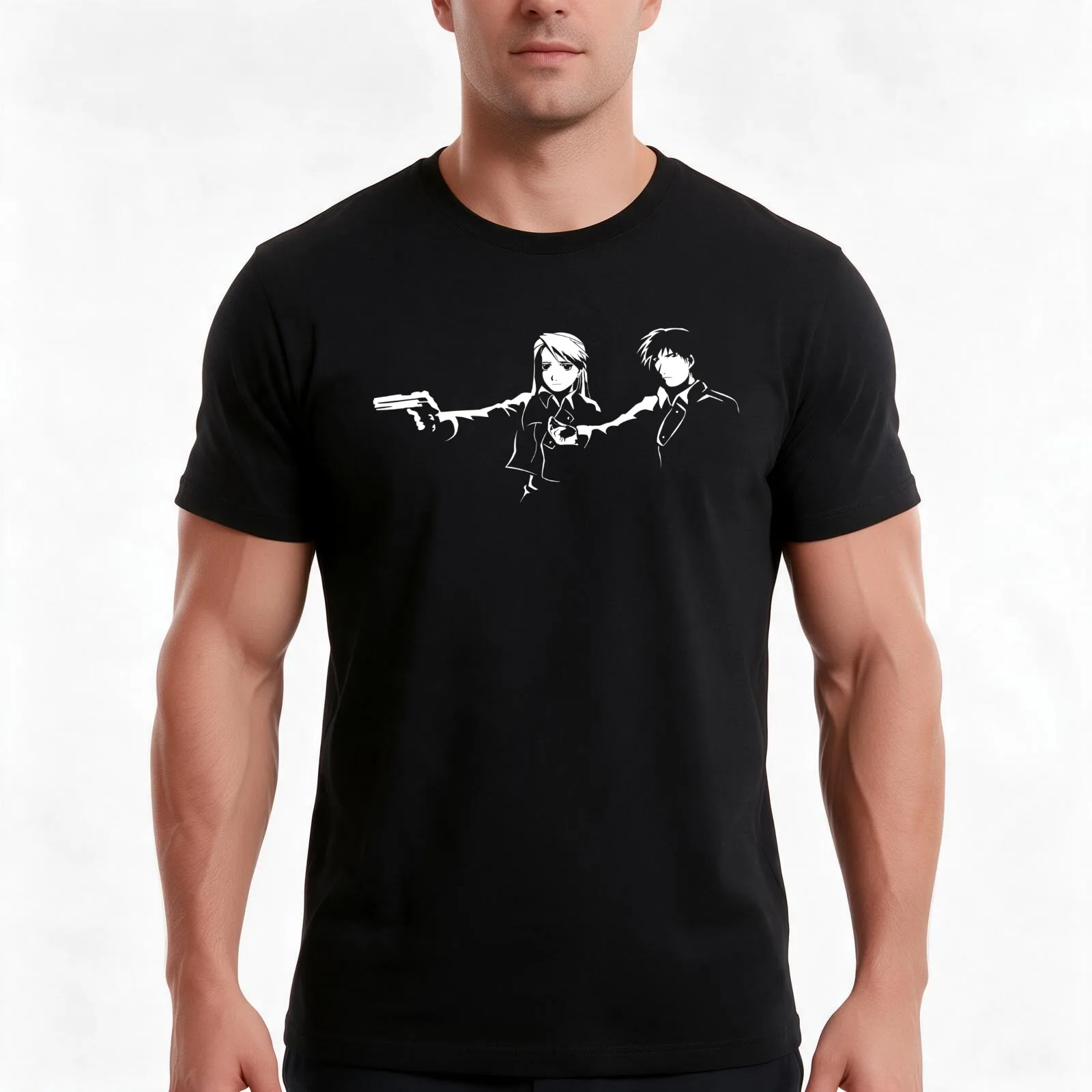 Fullmetal Alchemist / Pulp Fiction T-Shirt, Summer Casual Cotton Tee, Oversized Streetwear Tops, Vintage Graphic Print