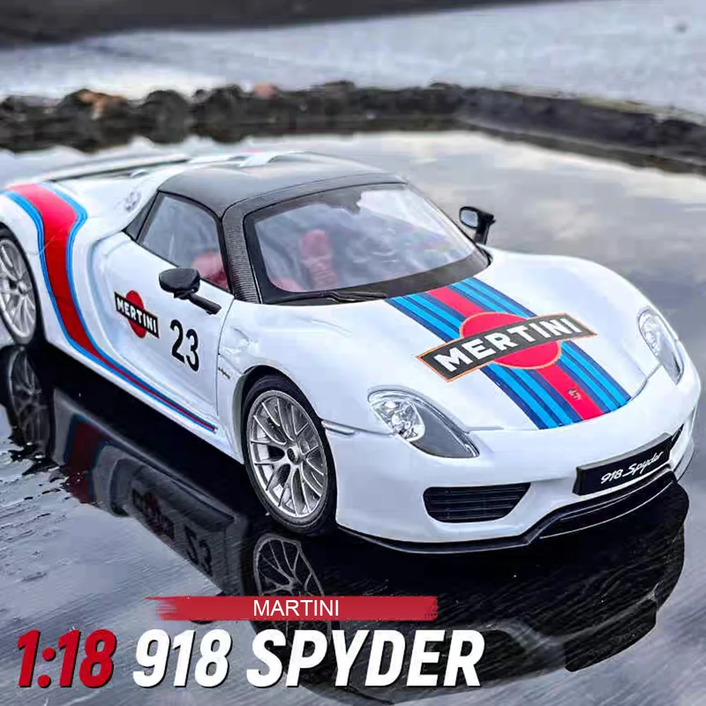 1:18 918 Spyder Martini Apollo EVO Modelos de carros esportivos brinquedos portas 4 veículos abertos puxar para trás luz música carro em miniatura presentes para meninos