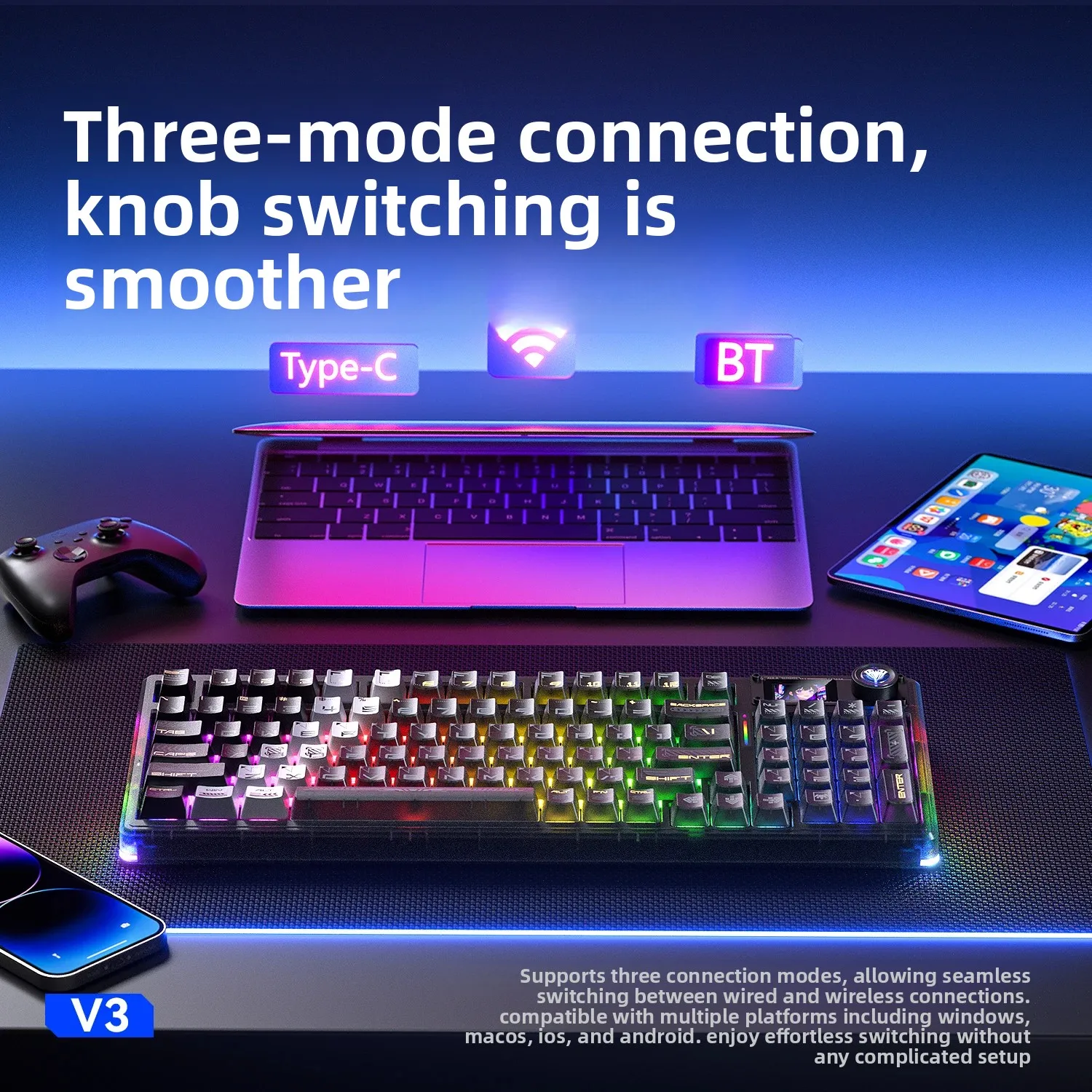 AULA F98Pro V3 メカニカルキーボード 3モード ガスケット構造 ホット