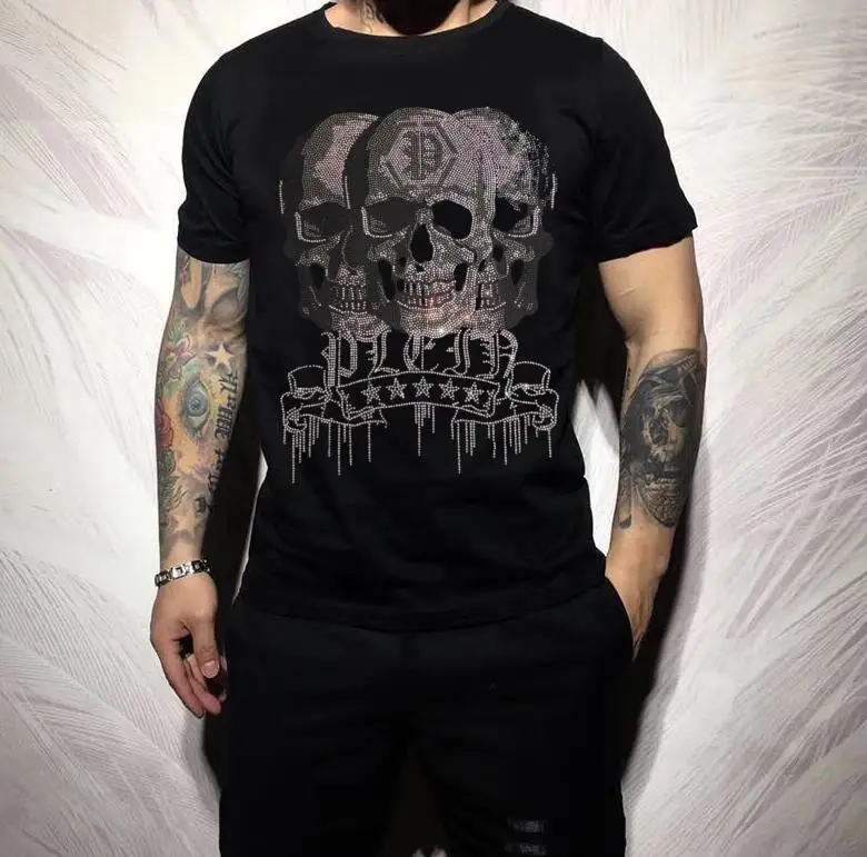 S-6XL Streetwear Men Diamonds Summer Mens Rhinestones   Skulls  Graphic  T Shirt Male  Fashion Tees Casual  anime Tops