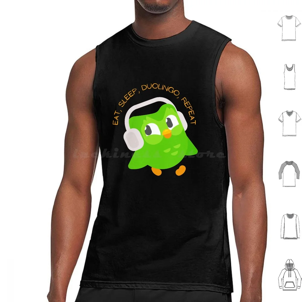 Eat , Sleep , Duolingo , Repeat Tank Tops Print Cotton You Missed Your Lesson Duolingo Owl Duolingo Meme Duolingo