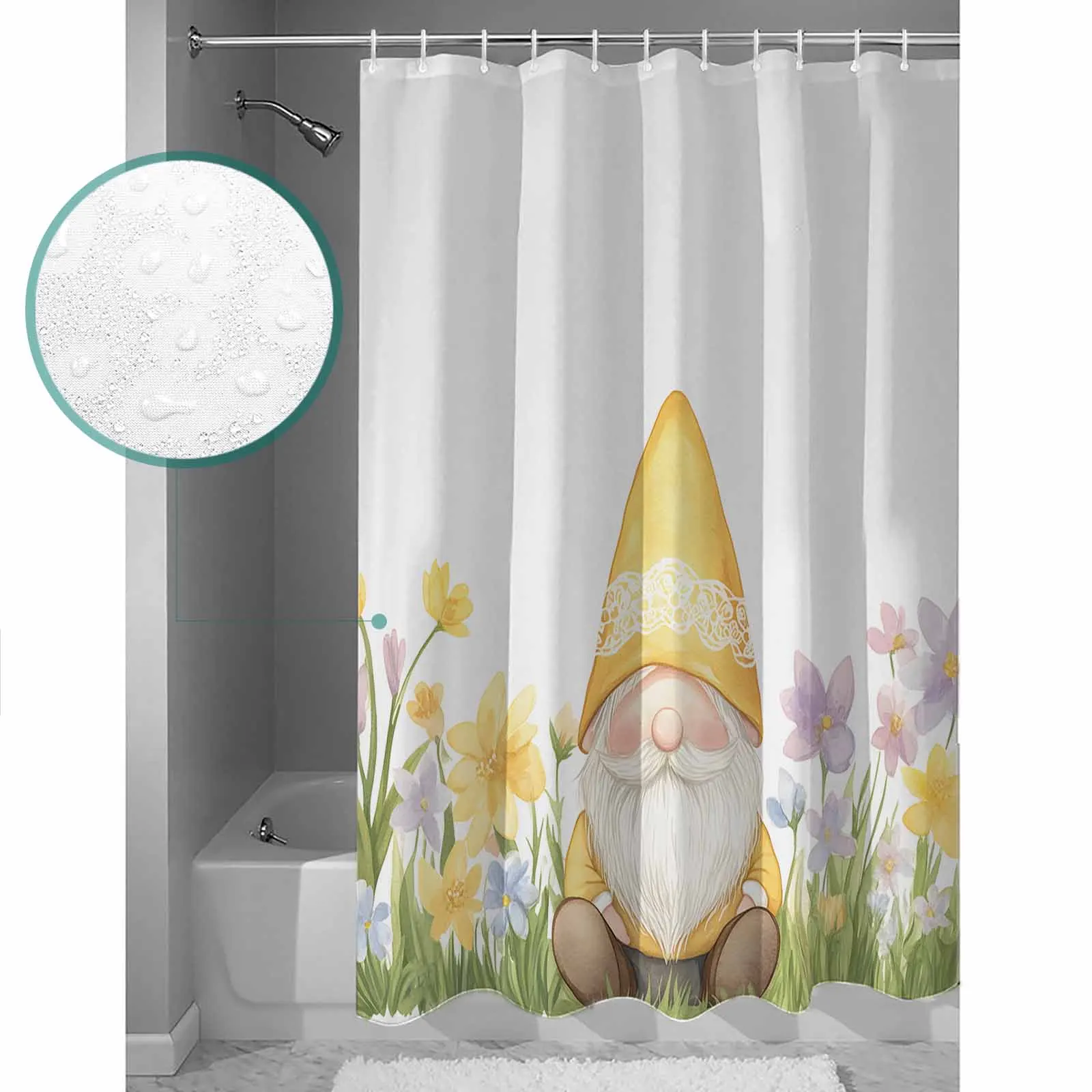 

Spring Flowers Dwarf Pastoral Shower Curtain High Quality Bathroom Waterproof Fabric Toilet Simple Style Decor