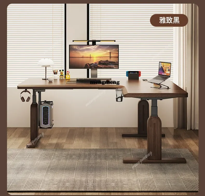 New arrive Solid wood corner lift home learning desk workbench electric lift e-sports computer desk