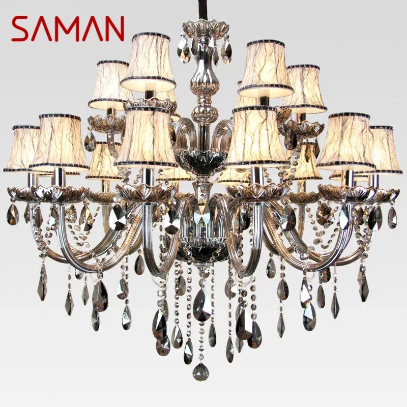 

SAMAN European Luxurious Crystal Pendent Lamp Smoke Grey Candle Lamp Living Room And bedroom Restaurant Hotel Villa Chandelier