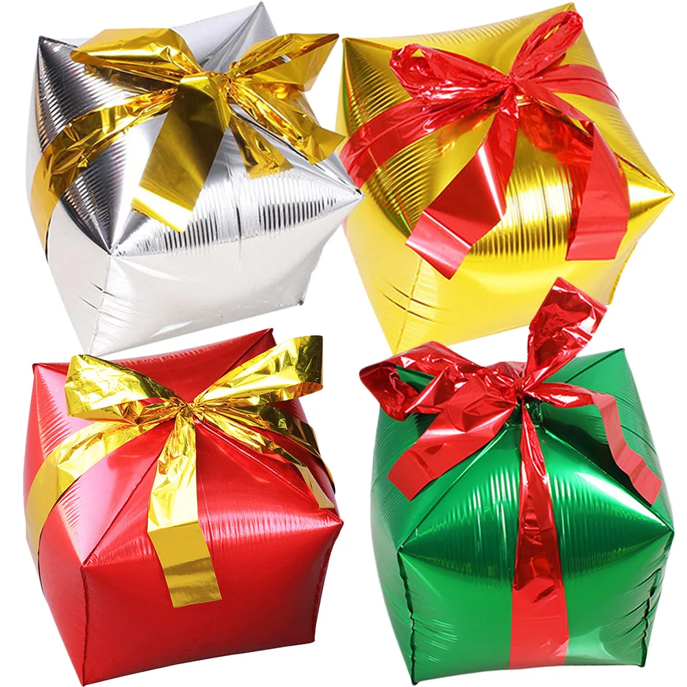 

4Pcs Aluminum Foil Balloons Square Present Box Colorful Bright Party Decoration Christmas Birthday Celebration