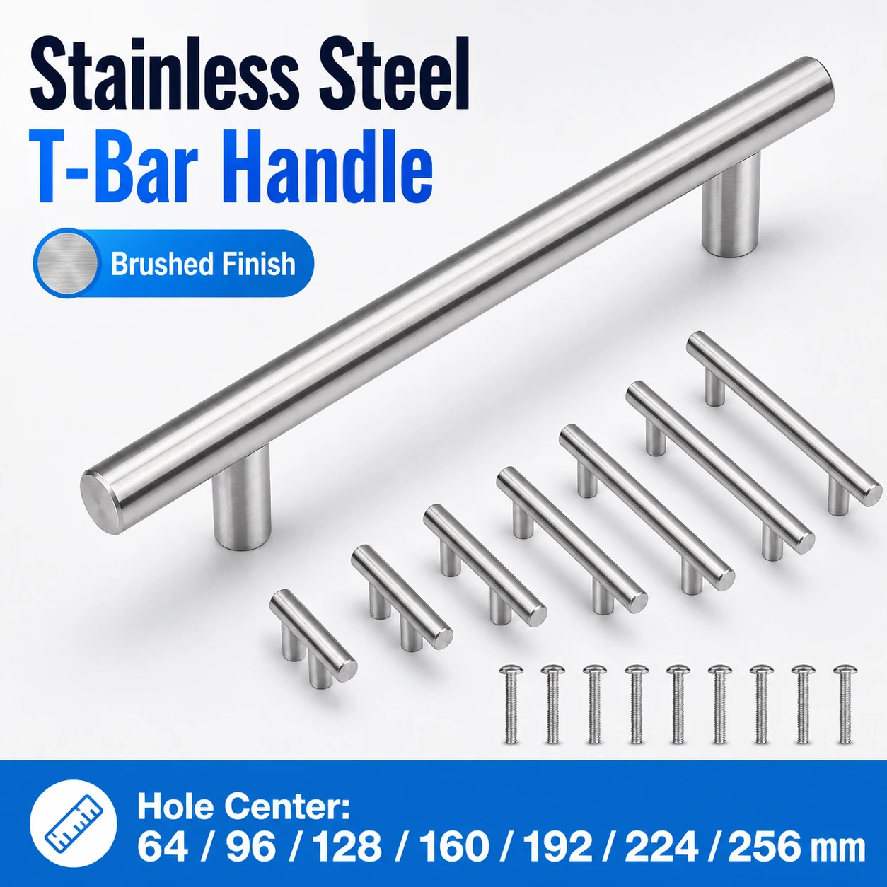 1-10Pcs Stainlesss Steel Cabinet Handles, Modern T Bar Drawer Pulls for Kitchen Cabinets, Cupboard Wardrobe Furniture Hardware