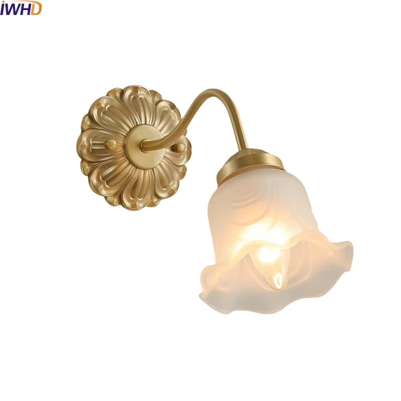 

IWHD Copper Glass LED Wall Lamps For Bedroom Living Room Hallway 4w Bulb Modern Stair Light Fixtures Home Decor Applique Murale