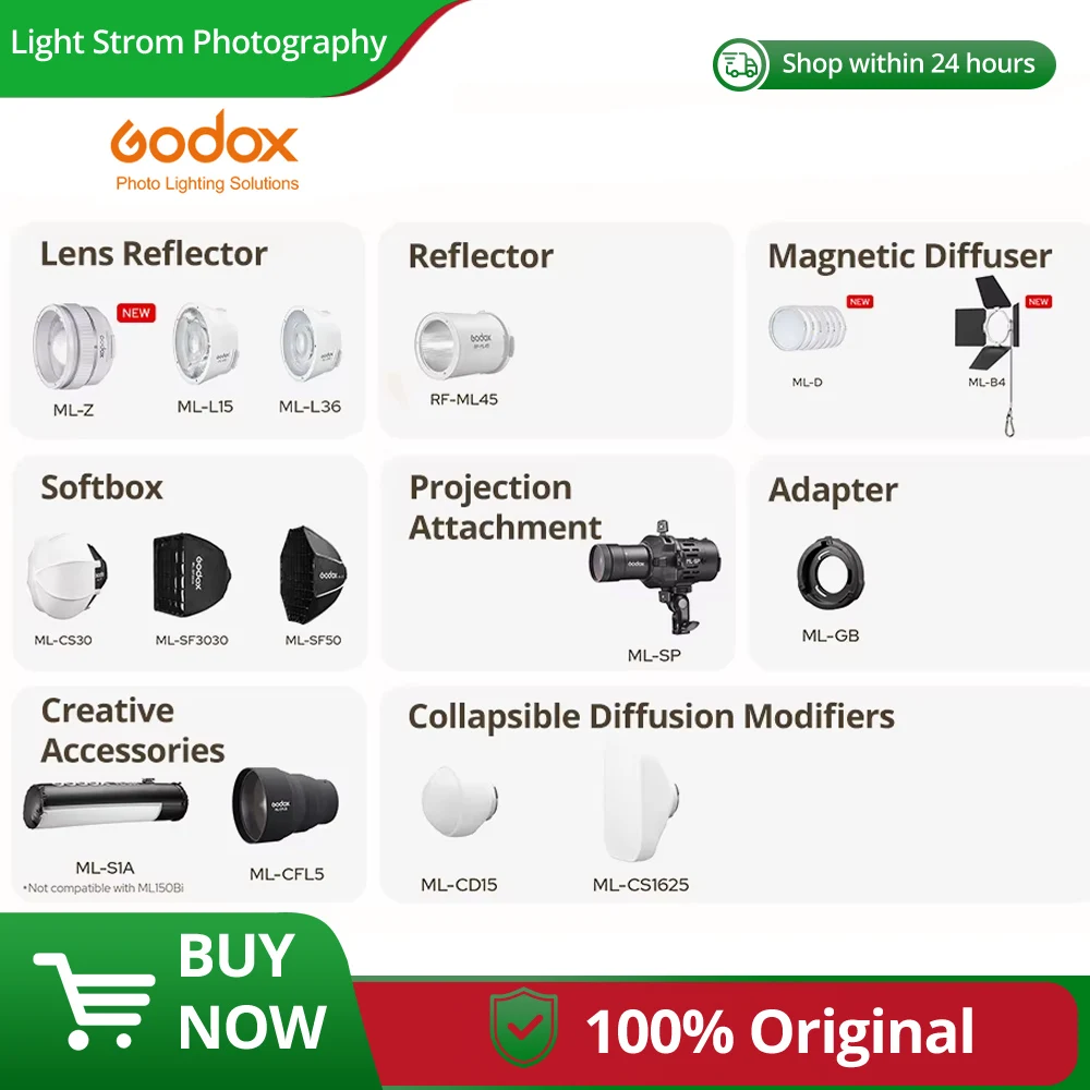 GODOX ML-CS30 ML-GB ML-SF50 ML-CS1625 ML-CD15 AD-S60S e altri accessori sono utilizzati per ML80BI ML150BI ML100BI