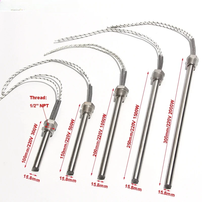

Погружной картриджный нагреватель 1/2 "резьба цилиндрический сопротивление горячего стержня 220 В 300 Вт 500 Вт 1/1,5/2 кВт электрический нагреватель трубка 1 шт.