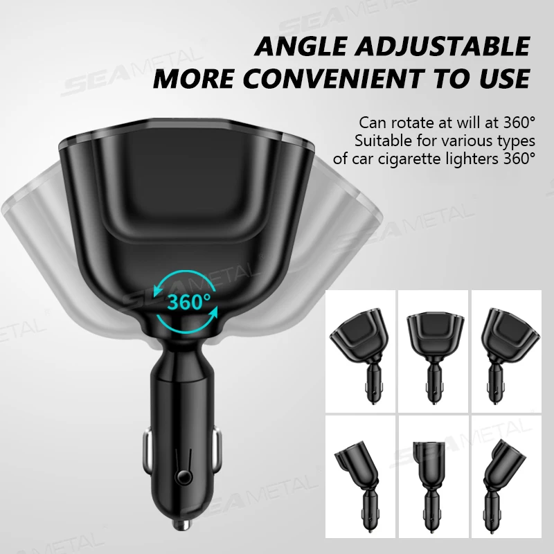 SEAMETAL 5 In 1 66W PD Car Cigarette Lighter Adapter 12V-24V Universal Car Charger