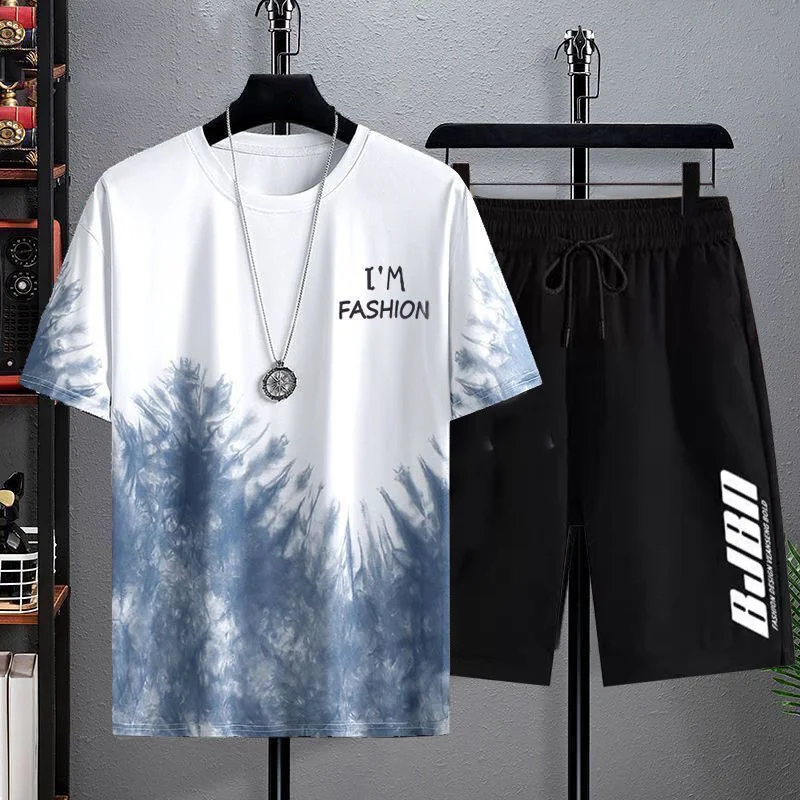 

Men's Casual 2-Piece Sportswear Set Streetwear Fashion Tracksuit T-shirts and Shorts Camping Clothes Beach Pant New Beachwear