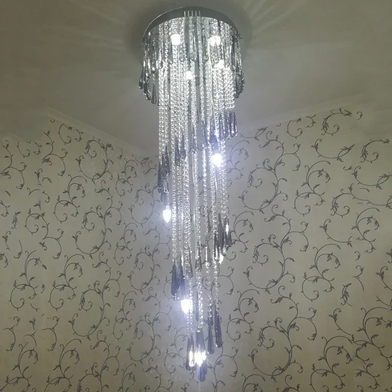 Imagem -03 - Modern Led Smoky Gray Crystal Chandelier Luminárias de Luxo Long Interior Stairway Iluminação Corredor Villa Pendant Light