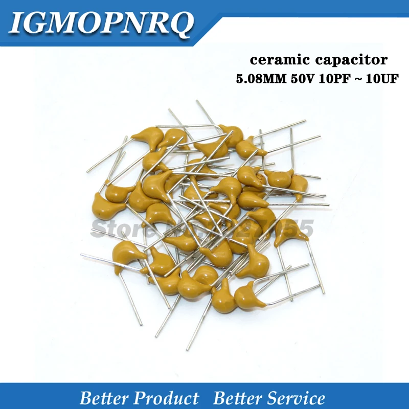 1000pcs 50V monolithic ceramic capacitor 10PF ~ 10UF 22PF 47NF 220NF 1NF 4.7UF 1UF 100NF 330NF 0.1UF 102 104 105 106 103 473 334