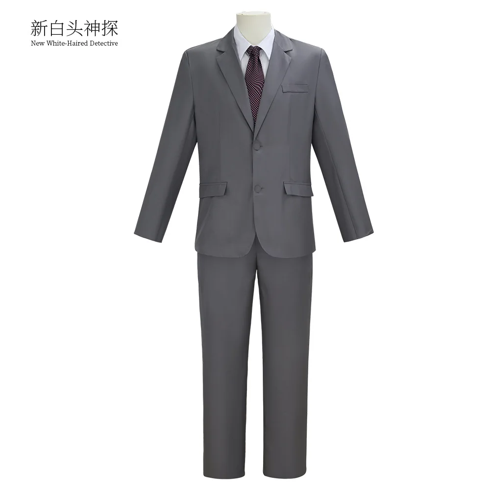 

Frank Drebin Costume Suit for Men with White Hair Wig and Flip Up Halloween Cosplay Stage Performance Funny Detective