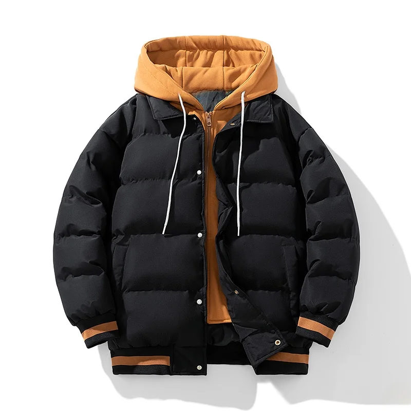 

Men's Thiened Winter Cotton Jaet Hooded Casual Versatile Bread Coat Anti-Cold Polyester Fiber Filled Long Sve Zipper C...
