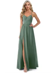 Lucyinlove-Vestido largo de gasa verde con tirantes para mujer, traje de noche elegante y Sexy para dama de honor, vestido de fiesta Formal para boda y graduación, 2024