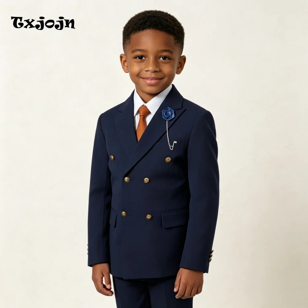 Formal Boys Suit Classic Wedding Tuxedos 2-piece Set Trend Navy Jacket Double Breasted Blazer Pants for Homecoming Party