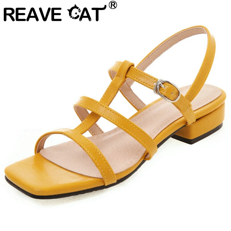 REAVE CAT 2022 Women Sandals Open Toe Heels Straps Upper Daily Shoes Big Size 28-50 Apricot Summer S3532