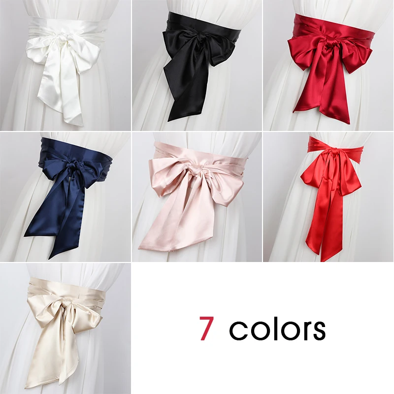 2025 New Red White Blue Satin Silk Wide Belt Women Long 250cm Cummerbund Japanese Obi Lace Waistbands Corset Fabric Collocation