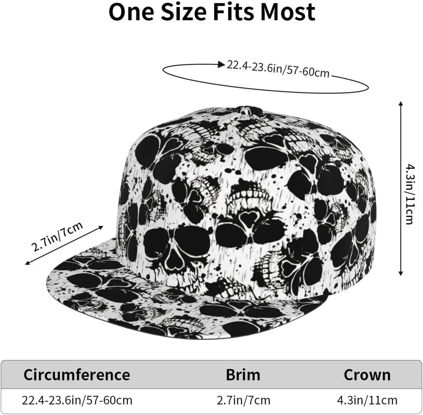 Skull Baseball Cap for Men Women Snapback Flat Bill Hip Hop Hat Baseball Hats