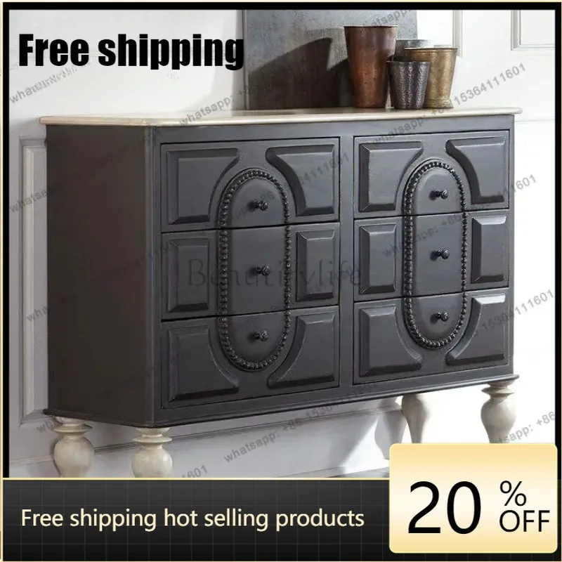 jj4 American retro solid wood porch cabinet, simple and modern entrance foyer locker