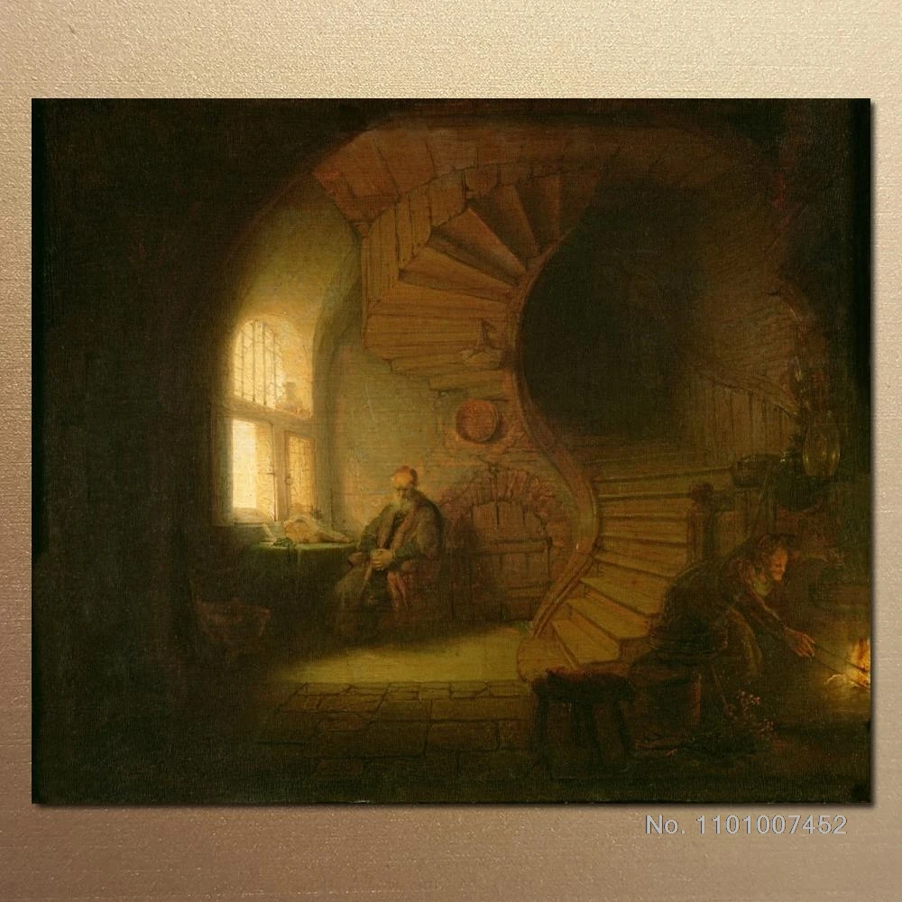 Classical Canvas Prints Philosopher in Meditation Rembrandt van Rijn Paintings HD Oil Printed Poster Picture Modern Office Decor