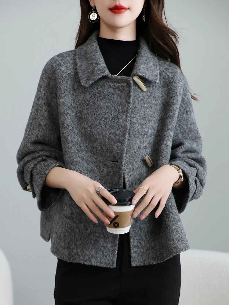 

Double-Faced Velvet Woolen Coat Women's ort Size Small Button-Up Autumn Winter Faion Korean Sle Straight Cut Outerwear