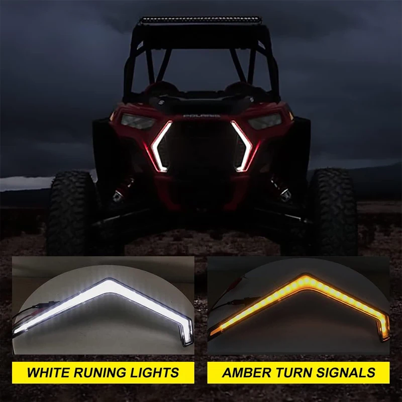 2pcs For Polaris RZR XP 4 1000 Turbo 2019-2022 LED Center Grille Light with Turn Signal Light 6500K Daytime Running Light DRL