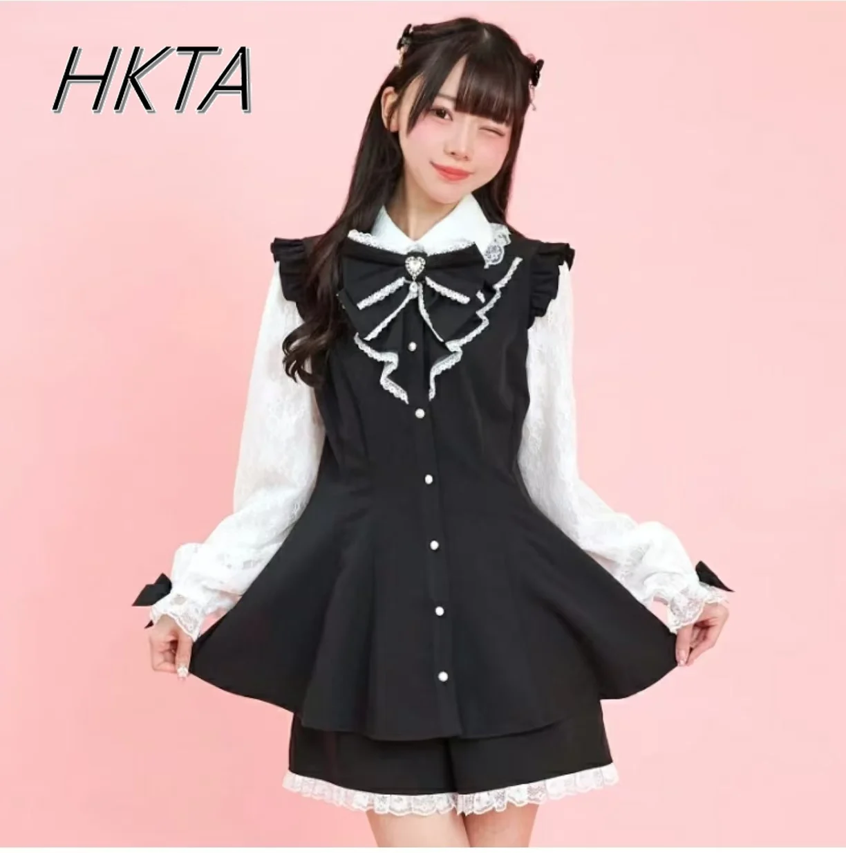 

Japanese Sc Dress Set 2025 Spring New Sweet Big Bow Mass Production Long Sleeve Shirt Dress Shorts Two Piece Sets Womens Outifit