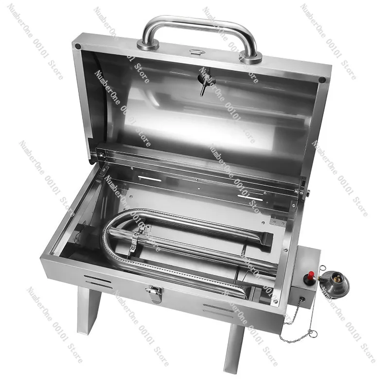 BBQ Grill Barbecue Oven With Lid Home LPG Outdoor Portable Camping Gas Fast Heating Commercial Skewer Rack