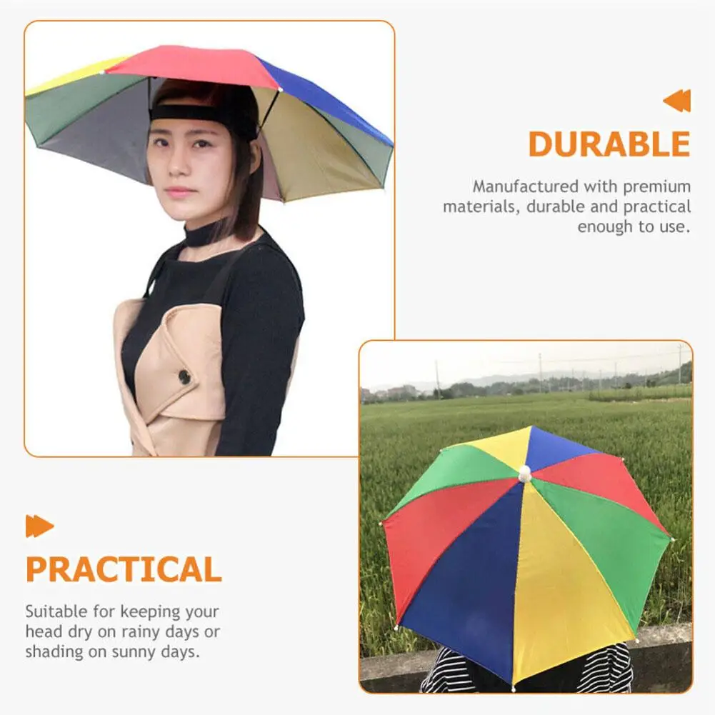 69cm Large Size Umbrella Hat UV Protection Hands Free Headwear Fishing Rainbow Advertising Cap For Outdoor Stall Hiking Outdoors