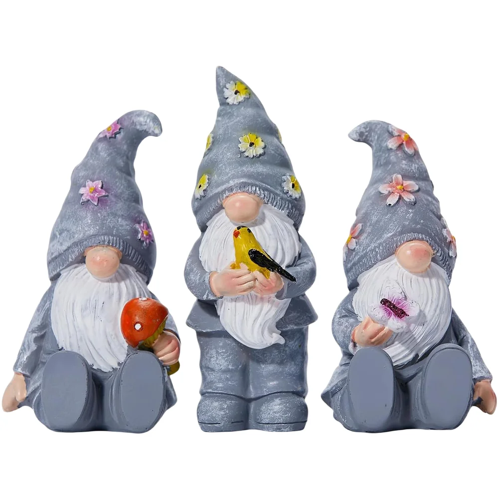 3pcs Resin Gnome Statue European Garden Ornament Outdoor Decor for Lawn Yard Patio Tabletop Shelf and Outdoor Space