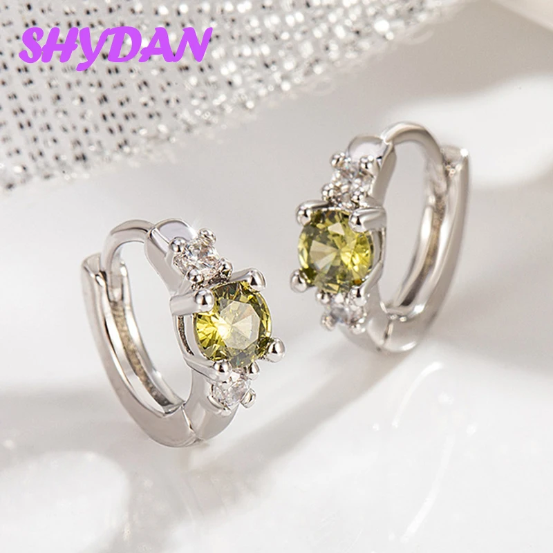 SHYDAN 925 Sterling Silver Olive Green Zircon Hoop Earring For Women Fashion Jewelry