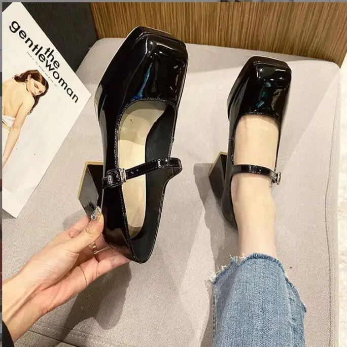 Fashion High Heels Wedding high heels Women Shoes Square toe thick heel Banquet Wedding Shoes Sexy Black Red Ladies Party Shoes