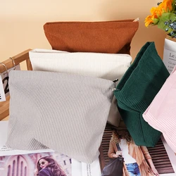 Korean Square Solid Corduroy Makeup Bags Large Capacity Toiletries Skin Care Goods Cosmetic Organizer Pouch Top-handle Clutches