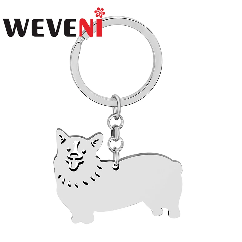 WEVENI Stainless Steel Key Ring Silver-plated Corgi Dog Keychains HandBag Car Wallet Key Chain Jewelry For Women Charms Gifts