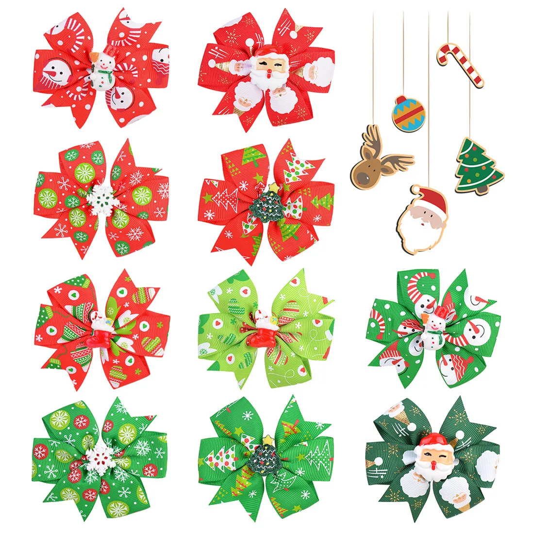 

4pcs/set 3.15'' Grosgrain Ribbon Christmas Hair Bows Clips for Baby Girls Cute Snowflakes Printed Hairpin Cheer Headwear Gift
