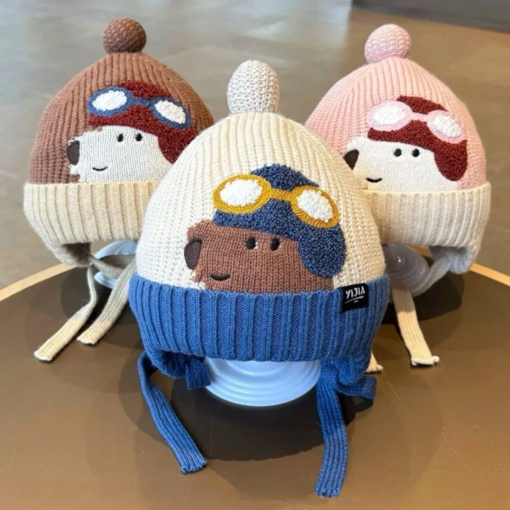 

Fashion Cute Cartoon Children Hat Windproof Thickned Ear Protection Hat Cold Proof Warm Knitted Hat Children