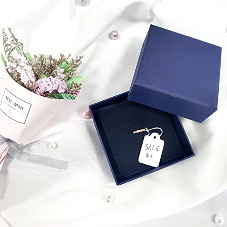 200 علامة عرض بيضاء مع سلسلة للملابس والمجوهرات مقاس 1.38 × 0.87 بوصة