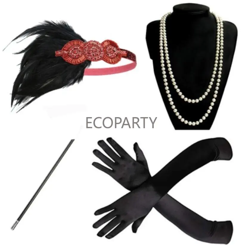 Cosplay Stirnbänder Halskette Handschuhe Ohrring Set Flapper Kostüm 1920S Der Große Gatsby Dekorationen Kostüm Disfraze für Frauen