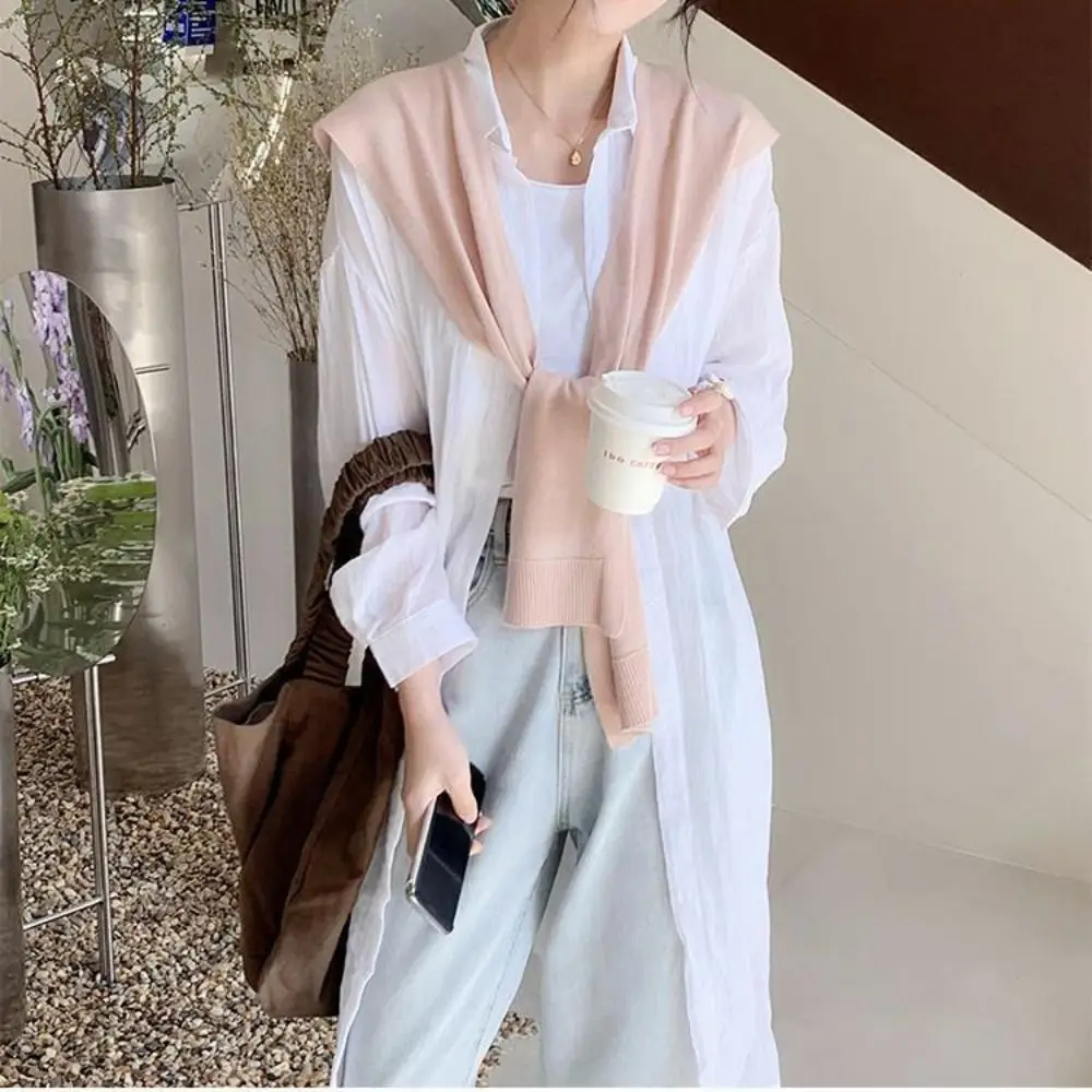 بلوزة بسيطة أكتاف شال محبوك كيب بلون متماسكة وشاح عباءة الكورية نمط الأوشحة الصوفية النساء #4