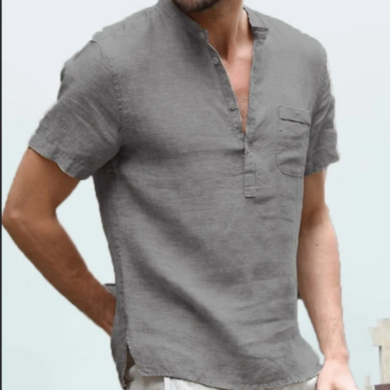 

Summer Cotton Linen Shirts for Men Casual Short Sleeved Shirts Blouses Solid Turn-Down Collar Formal Beach Shirts Male Clothing