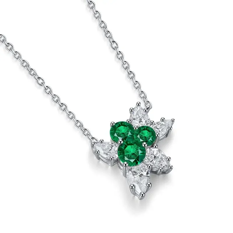 Pirmiana Custom Design 1.03ct Lab Grown Emerald Necklace S925 Silver Jewelry Women Engagementring