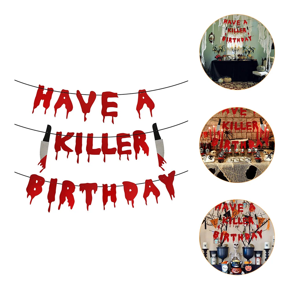 Halloween Party Hanging Bunting Banner Decor Have Killer Birthday Pendant Red Paper