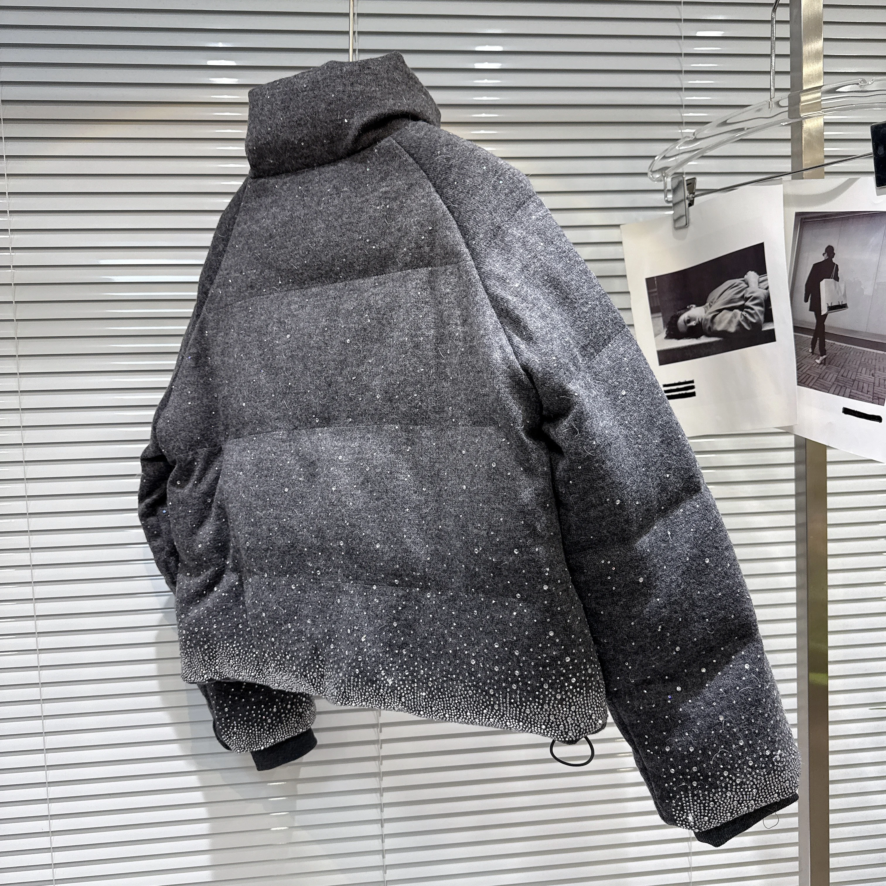 الكورية نمط أزياء الشارع الشهير الصناعة الثقيلة الماس الوقوف طوق سحاب أكمام طويلة حزام بولي يوريثان سترة قطن ضئيلة النساء الشتاء #6